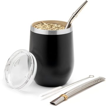   YERBA MATE Tök készlet szívószállal , tetővel / Bombilla rozsdamentes