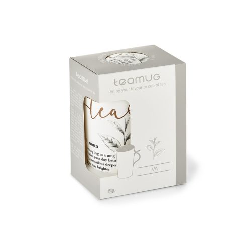 Herb Tea porcelán szűrős bögre etes grafikával- FEHÉR-ARANY