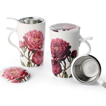 "Peonia"  porcelán szűrős bögre - RÓZSASZIN