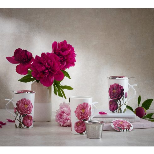 "Peonia"  porcelán szűrős bögre - RÓZSASZIN